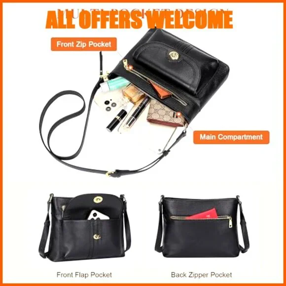 Genuine Leather Crossbody Bag for Women with Multiple Pockets